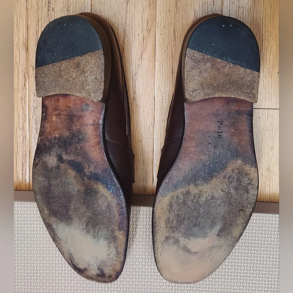 POLO RALPH LAUREN RLF 370 MEN'S BROWN LEATHER LOAFERS SIZE 10 D MADE IN ITALY
